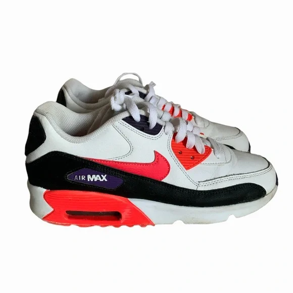 Youth NIKE AIR MAX 90 LEATHER GS 'WHITE BRIGHT CRIMSON' Size 6.5 - Picture 2 of 10